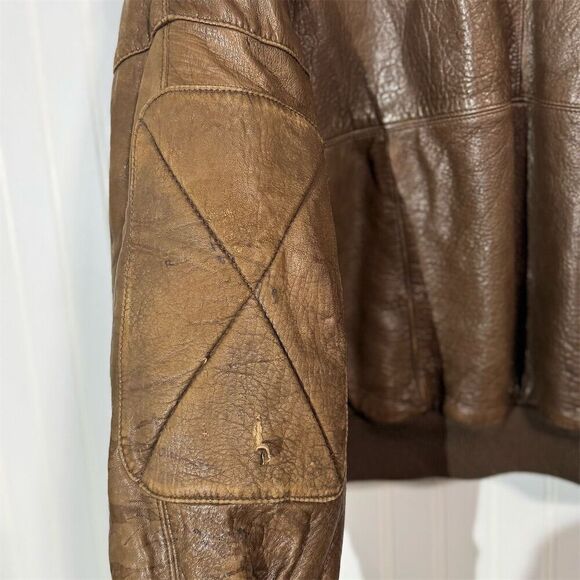 Summit Vintage Brown Leather Bomber Jacket Men’s Size 42 Distressed Flight Coat - Picture 8 of 16